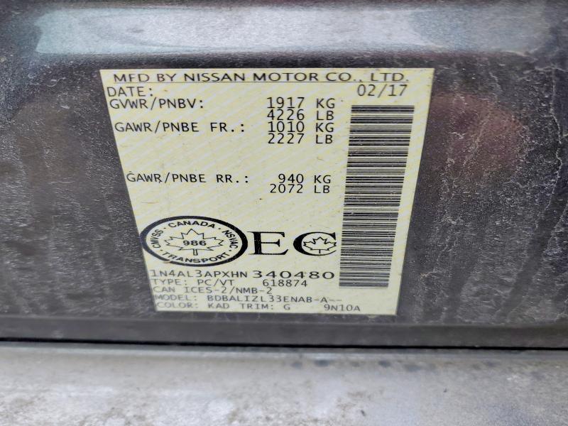 Продажа на аукционе авто 2017 Nissan Altima, vin: 1N4AL3APXHN340480, номер лота: 45810156