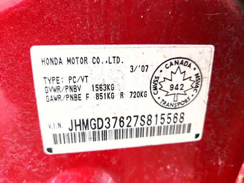 46653466 :رقم المزاد ، JHMGD37627S815568 vin ، 2007 Honda Fit مزاد بيع