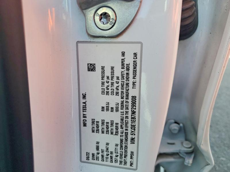 Aukcja sprzedaży 2022 Tesla Model 3, vin: 5YJ3E1EB7NF299008, numer aukcji: 47476146