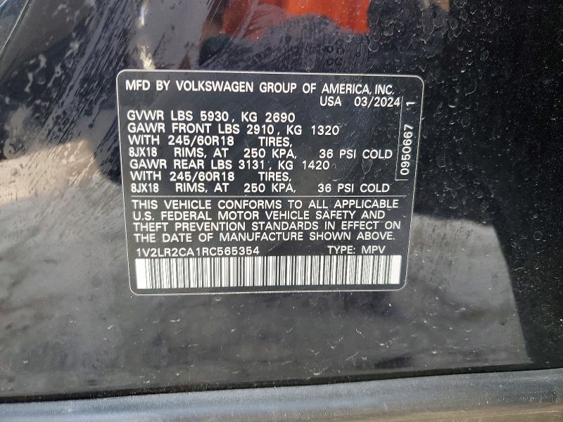 41661496 :رقم المزاد ، 1V2LR2CA1RC565354 vin ، 2024 Volkswagen Atlas مزاد بيع