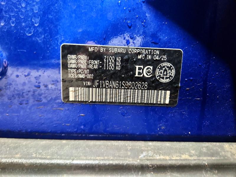 Aukcja sprzedaży 2025 Subaru Wrx, vin: JF1VBAN61S9802628, numer aukcji: 45842966