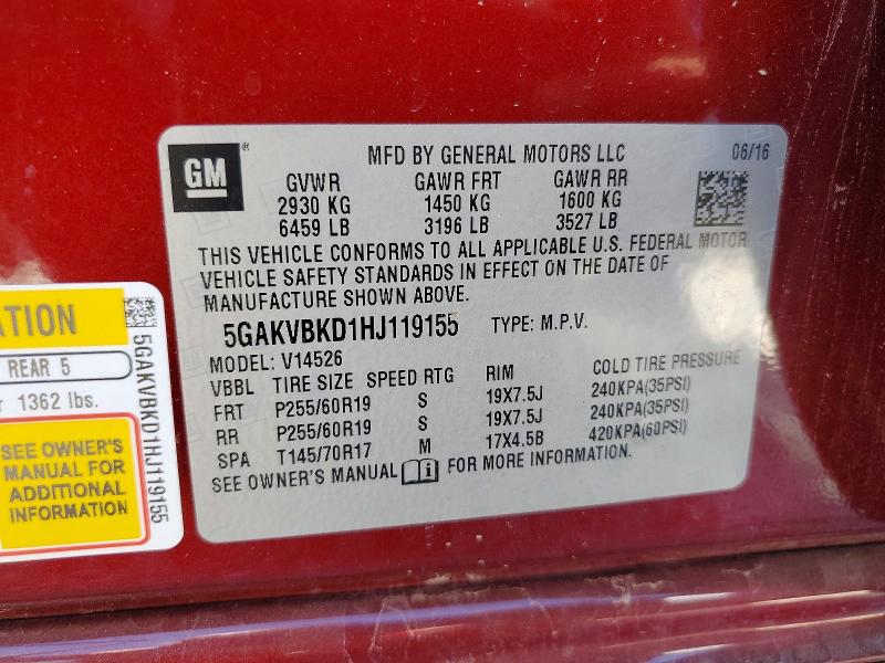 Aukcja sprzedaży 2017 Buick Enclave, vin: 5GAKVBKD1HJ119155, numer aukcji: 45813066