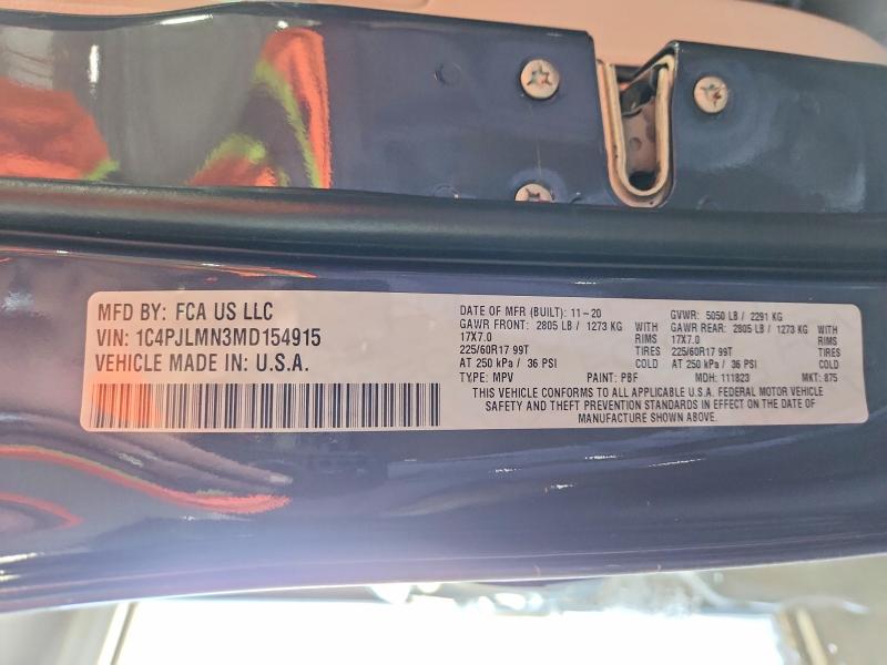 46100486 :رقم المزاد ، 1C4PJLMN3MD154915 vin ، 2021 Jeep Cherokee مزاد بيع