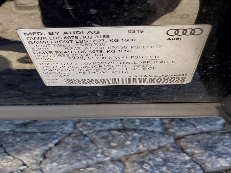 46636236 :رقم المزاد ، WA1LAAGE9KB008892 vin ، 2019 Audi E-tron مزاد بيع