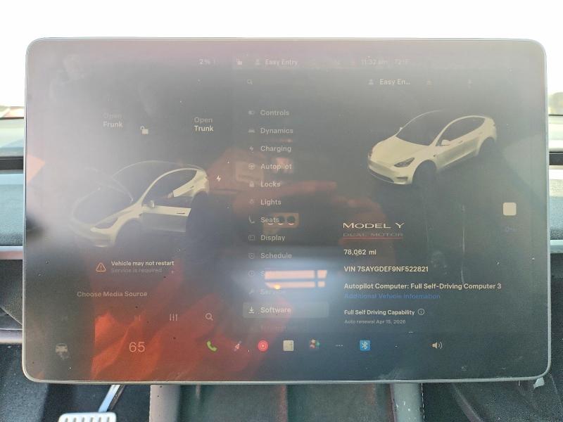 2022 Tesla Model Y მანქანა იყიდება აუქციონზე, vin: 7SAYGDEF9NF522821, აუქციონის ნომერი: 47402836
