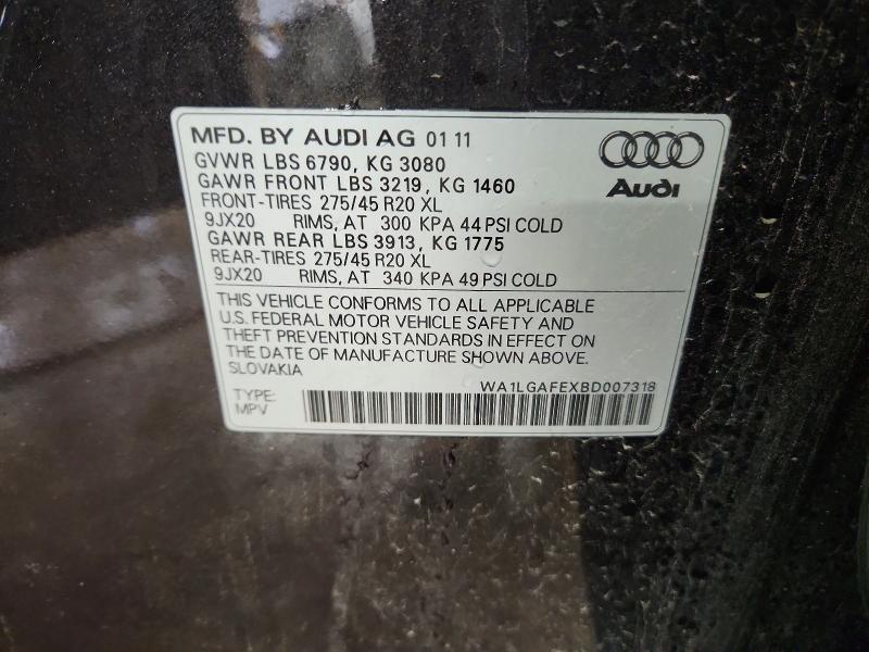 2011 Audi Q7 მანქანა იყიდება აუქციონზე, vin: WA1LGAFEXBD007318, აუქციონის ნომერი: 41788756