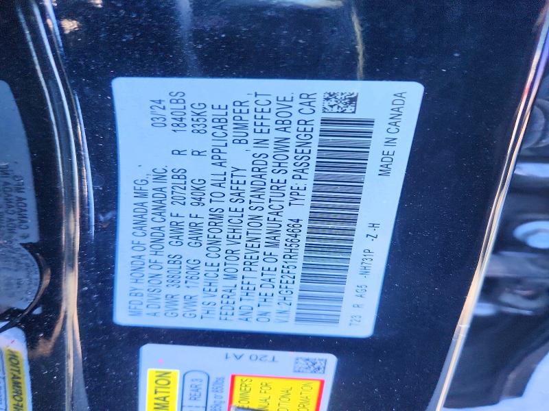 47425726 :رقم المزاد ، 2HGFE2F51RH564664 vin ، 2024 Honda Civic مزاد بيع