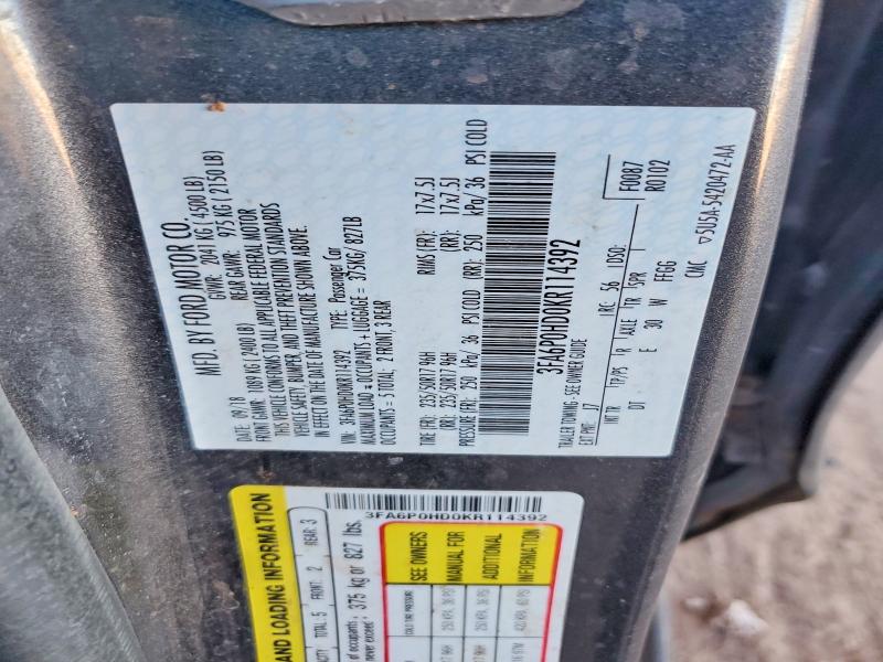 2019 Ford Fusion მანქანა იყიდება აუქციონზე, vin: 3FA6P0HD0KR114392, აუქციონის ნომერი: 45797686