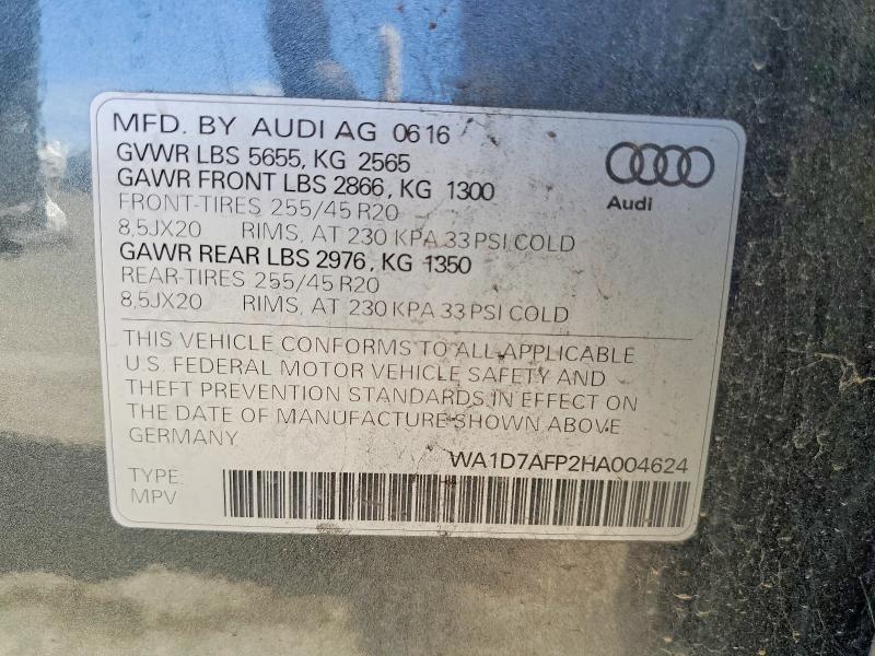 2017 Audi Q5 მანქანა იყიდება აუქციონზე, vin: WA1D7AFP2HA004624, აუქციონის ნომერი: 48000946