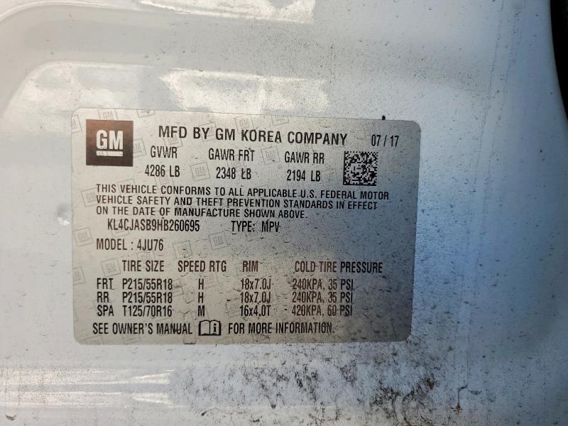 79618855 :رقم المزاد ، KL4CJASB9HB260695 vin ، 2017 Buick Encore مزاد بيع