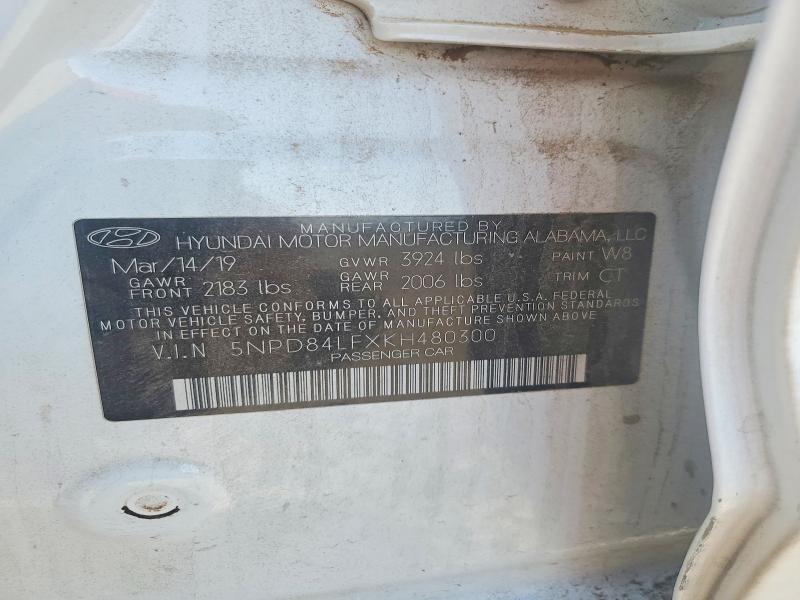 47052916 :رقم المزاد ، 5NPD84LFXKH480300 vin ، 2019 Hyundai Elantra مزاد بيع