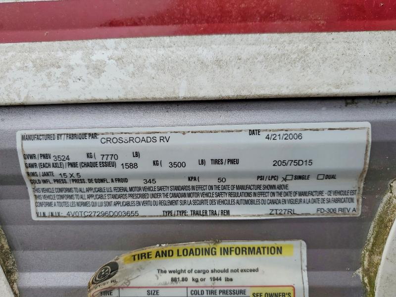 47257966 :رقم المزاد ، 4V0TC27296D003655 vin ، 2006 Cross Roads Zinger مزاد بيع