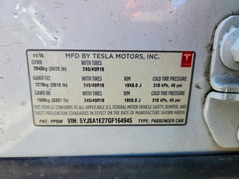 Продаж на аукціоні авто 2016 Tesla Model S, vin: 5YJSA1E27GF164945, номер лоту: 45824516