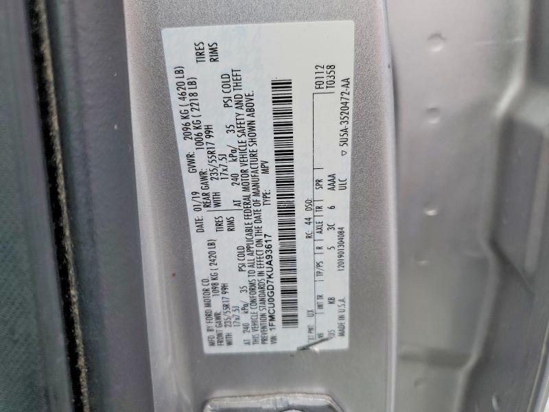 Aukcja sprzedaży 2019 Ford Escape, vin: 1FMCU0GD7KUA93617, numer aukcji: 79611395