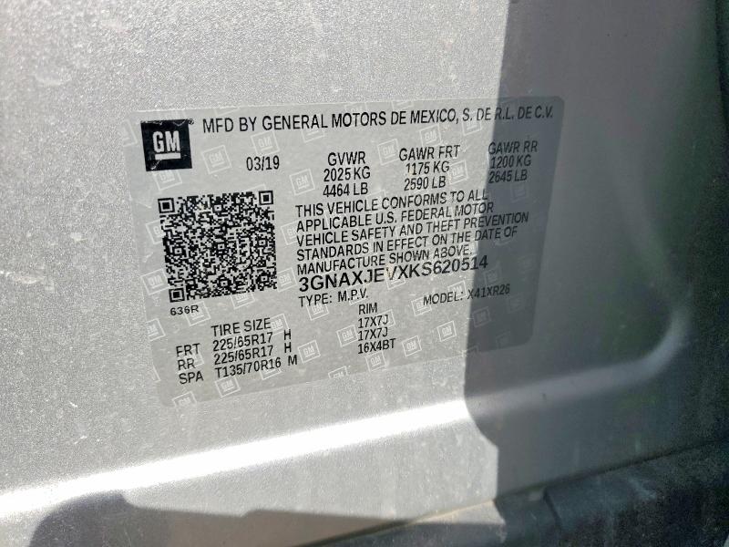 2019 Chevrolet Equinox მანქანა იყიდება აუქციონზე, vin: 3GNAXJEVXKS620514, აუქციონის ნომერი: 46911686