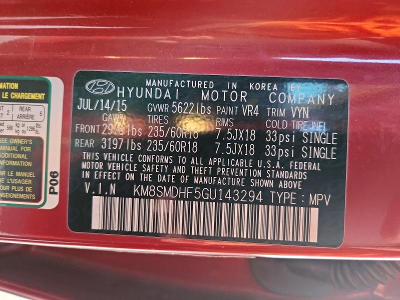 Продаж на аукціоні авто 2016 Hyundai Santa Fe, vin: KM8SMDHF5GU143294, номер лоту: 47232236