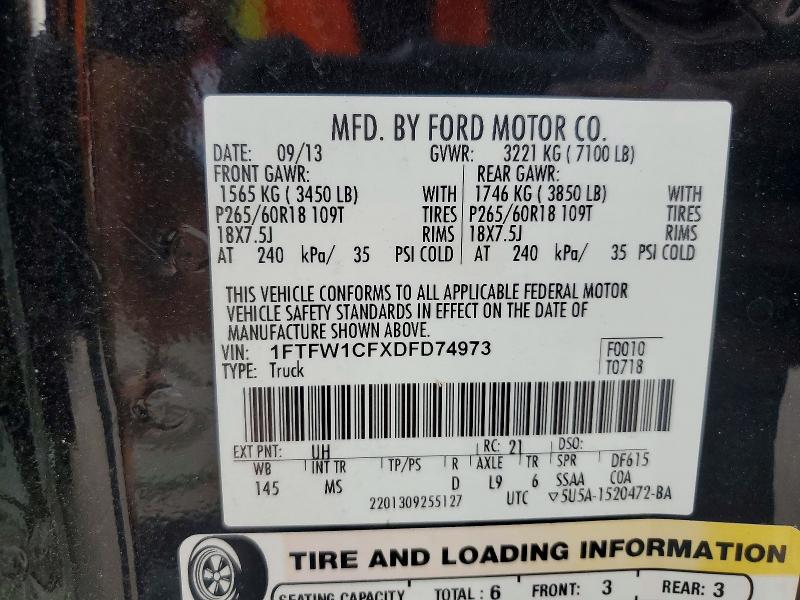 Aukcja sprzedaży 2013 Ford F150, vin: 1FTFW1CFXDFD74973, numer aukcji: 46128806