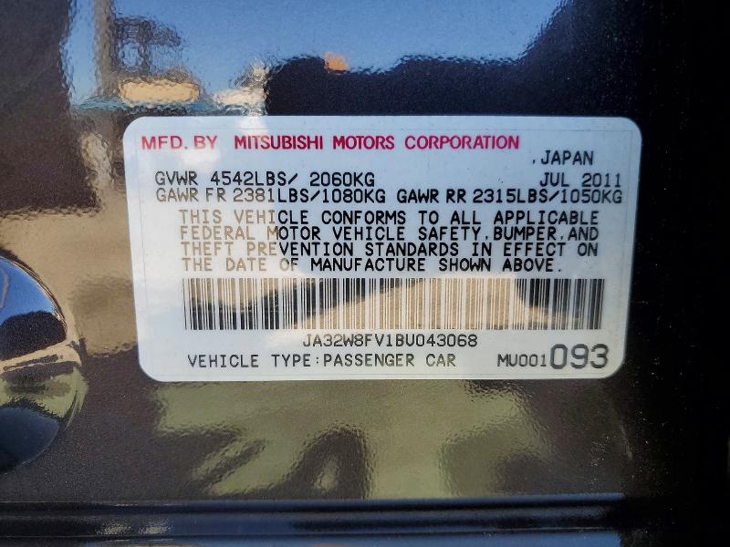 2011 Mitsubishi Lancer მანქანა იყიდება აუქციონზე, vin: JA32W8FV1BU043068, აუქციონის ნომერი: 46749356