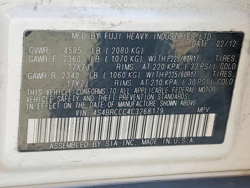 46548496 :رقم المزاد ، 4S4BRCCC4C3268179 vin ، 2012 Subaru Outback مزاد بيع