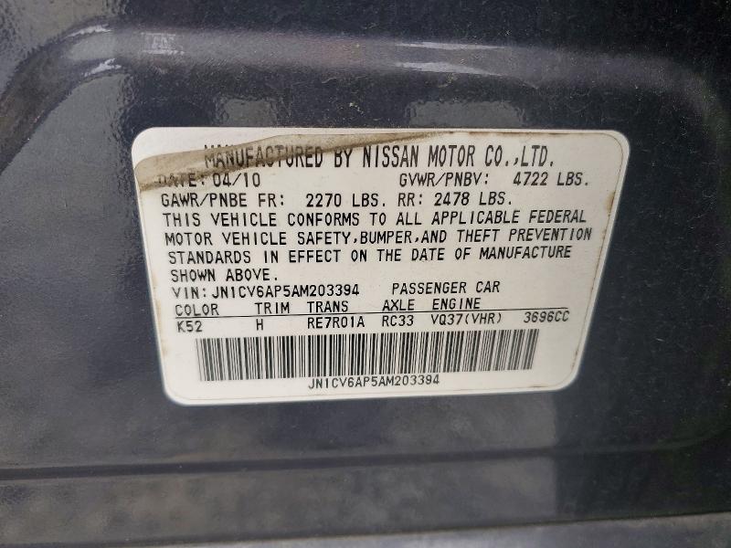 79400385 :رقم المزاد ، JN1CV6AP5AM203394 vin ، 2010 Infiniti G37 Sedan مزاد بيع