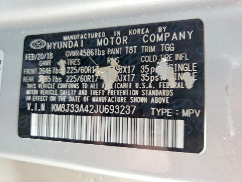 45656046 :رقم المزاد ، KM8J33A42JU693237 vin ، 2018 Hyundai Tucson مزاد بيع