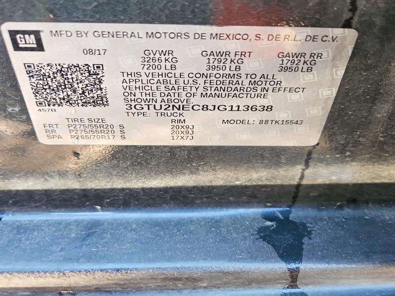 Продаж на аукціоні авто 2018 Gmc Sierra, vin: 3GTU2NEC8JG113638, номер лоту: 47043156