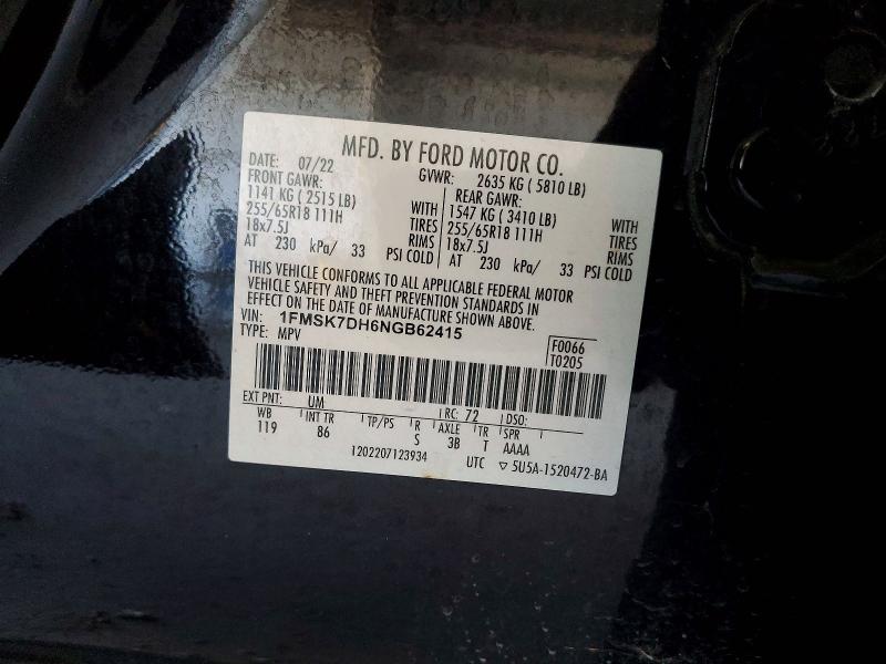 Продаж на аукціоні авто 2022 Ford Explorer, vin: 1FMSK7DH6NGB62415, номер лоту: 46675806