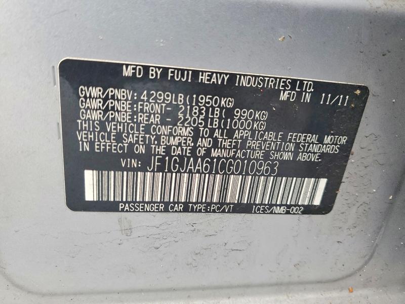 Aukcja sprzedaży 2012 Subaru Impreza, vin: JF1GJAA61CG010963, numer aukcji: 45930926
