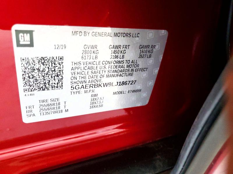 47568256 :رقم المزاد ، 5GAERBKW9LJ186727 vin ، 2020 Buick Enclave مزاد بيع