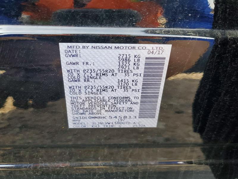 Aukcja sprzedaży 2017 Infiniti Qx60, vin: 5N1DL0MM8HC545813, numer aukcji: 42014986