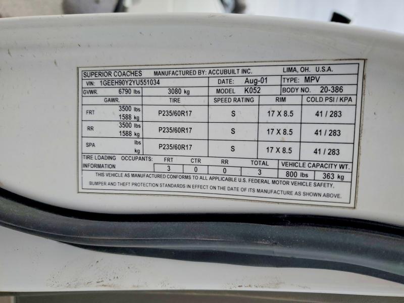 Продаж на аукціоні авто 2000 Cadillac Professional Chassis, vin: 1GEEH90Y2YU551034, номер лоту: 77924465