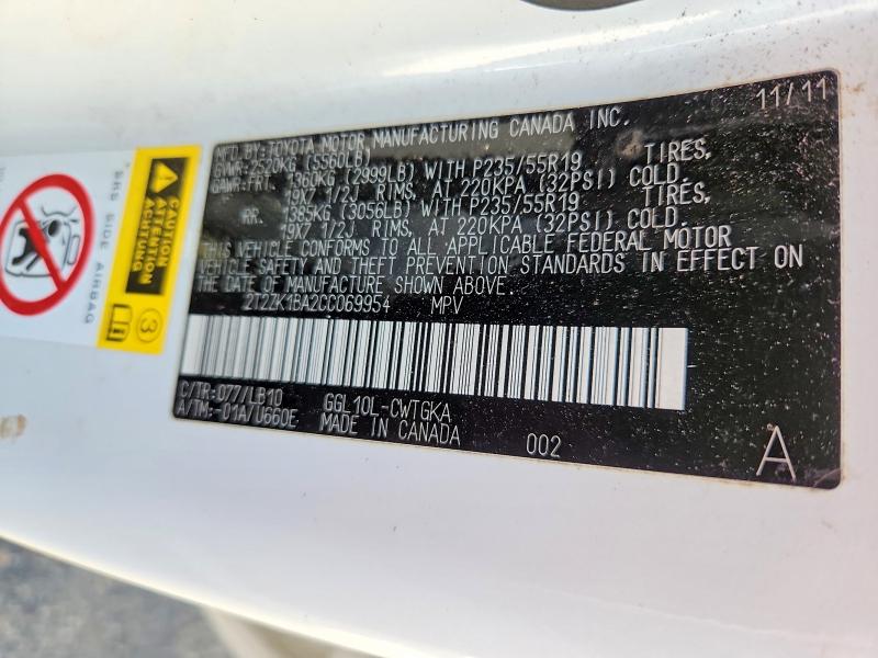 Aukcja sprzedaży 2012 Lexus Rx 350, vin: 2T2ZK1BA2CC069954, numer aukcji: 46273886