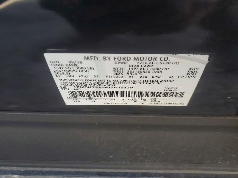 Aukcja sprzedaży 2019 Ford Explorer, vin: 1FM5K7F85KGA16139, numer aukcji: 45575036