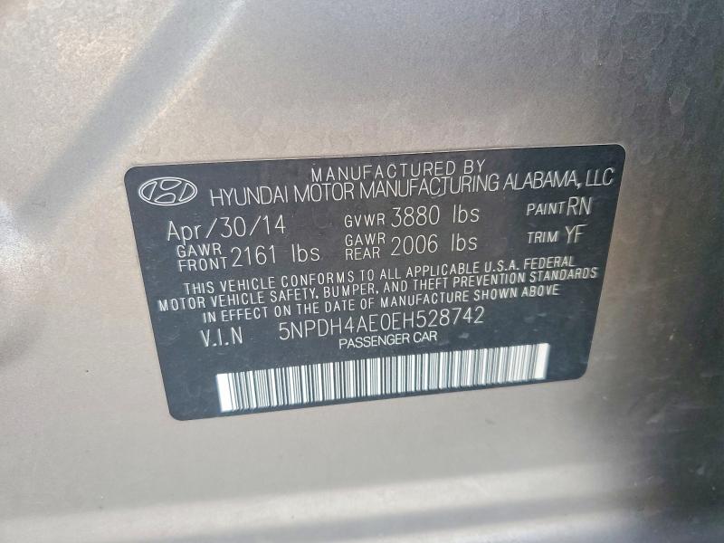 45880196 :رقم المزاد ، 5NPDH4AE0EH528742 vin ، 2014 Hyundai Elantra مزاد بيع