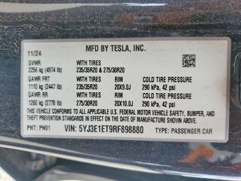 Aukcja sprzedaży 2024 Tesla Model 3, vin: 5YJ3E1ET9RF898880, numer aukcji: 46107276