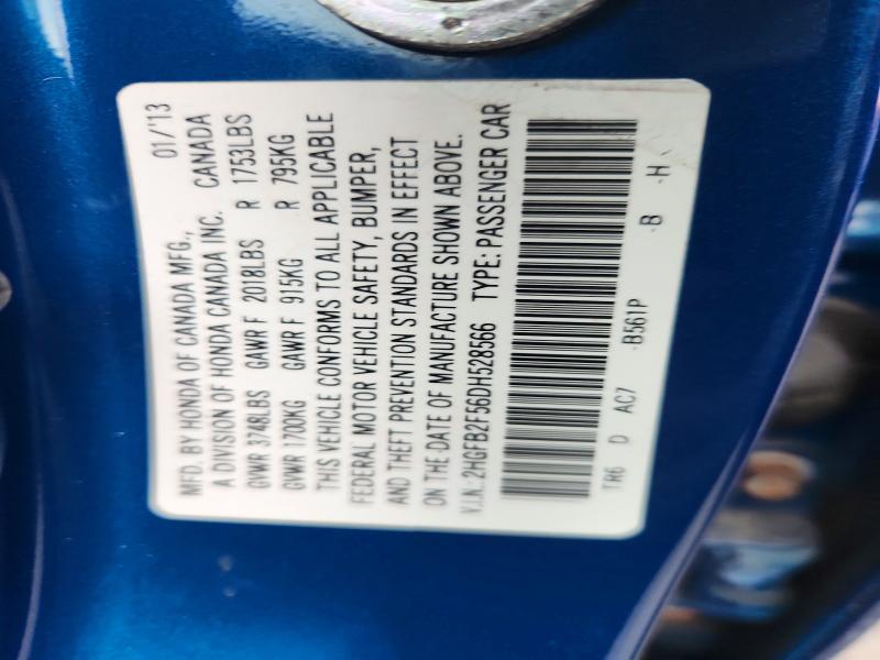 45542316 :رقم المزاد ، 2HGFB2F56DH528566 vin ، 2013 Honda Civic مزاد بيع