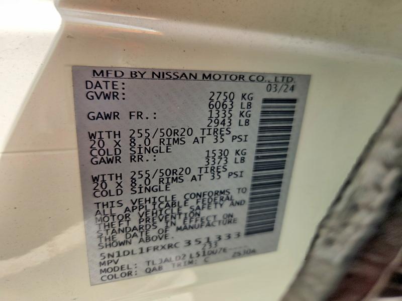 Aukcja sprzedaży 2024 Infiniti Qx60, vin: 5N1DL1FRXRC351333, numer aukcji: 79185015