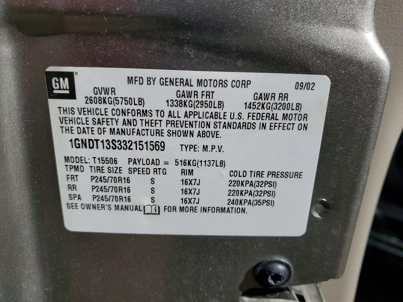 Продаж на аукціоні авто 2003 Chev Trailblazer, vin: 1GNDT13S332151569, номер лоту: 47393266