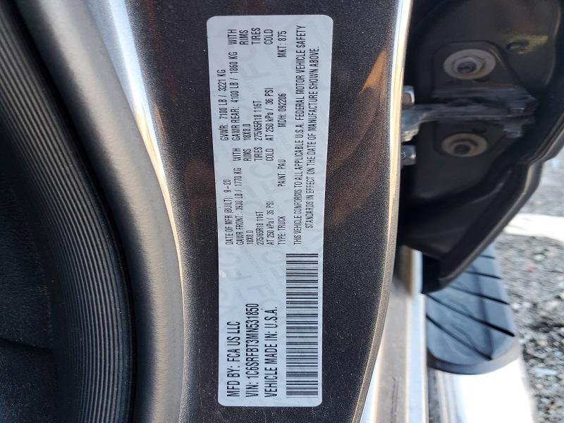 47658056 :رقم المزاد ، 1C6SRFBT3MN531850 vin ، 2021 Ram 1500 مزاد بيع
