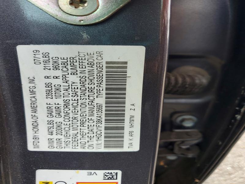 Продажа на аукционе авто 2019 Honda Accord, vin: 1HGCV1F38KA135697, номер лота: 47639036