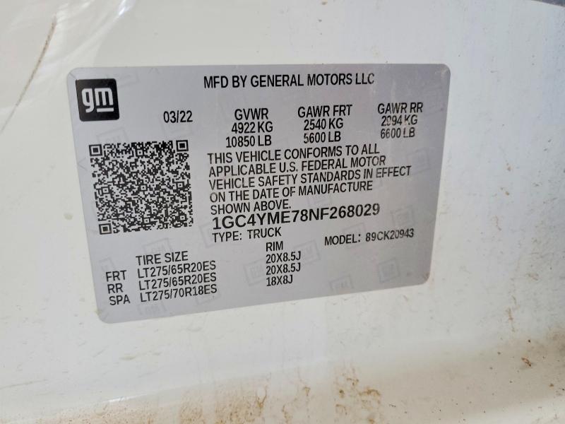 2022 Chevrolet Silverado მანქანა იყიდება აუქციონზე, vin: 1GC4YME78NF268029, აუქციონის ნომერი: 41731636