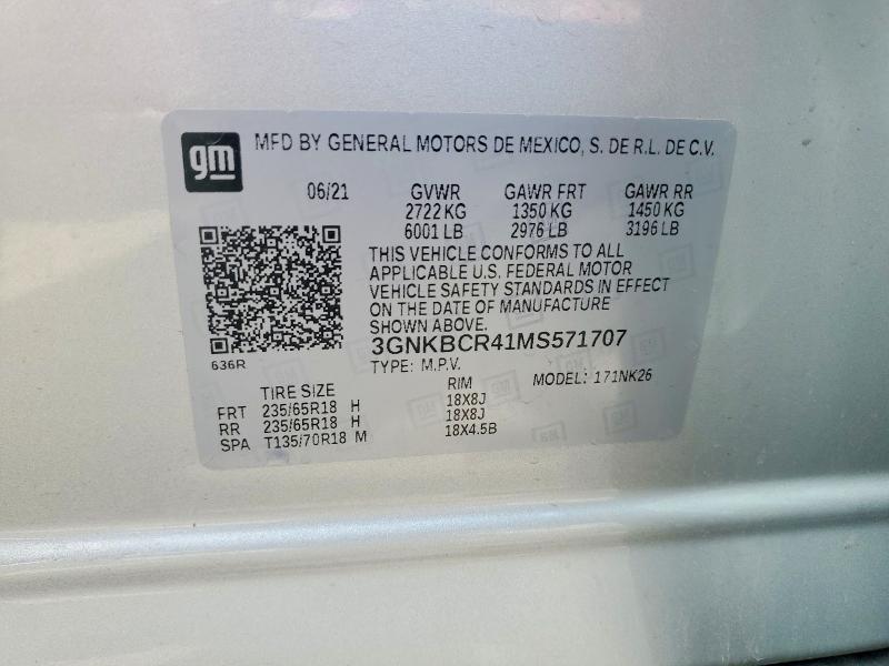 Aukcja sprzedaży 2021 Chevrolet Blazer, vin: 3GNKBCR41MS571707, numer aukcji: 46872646