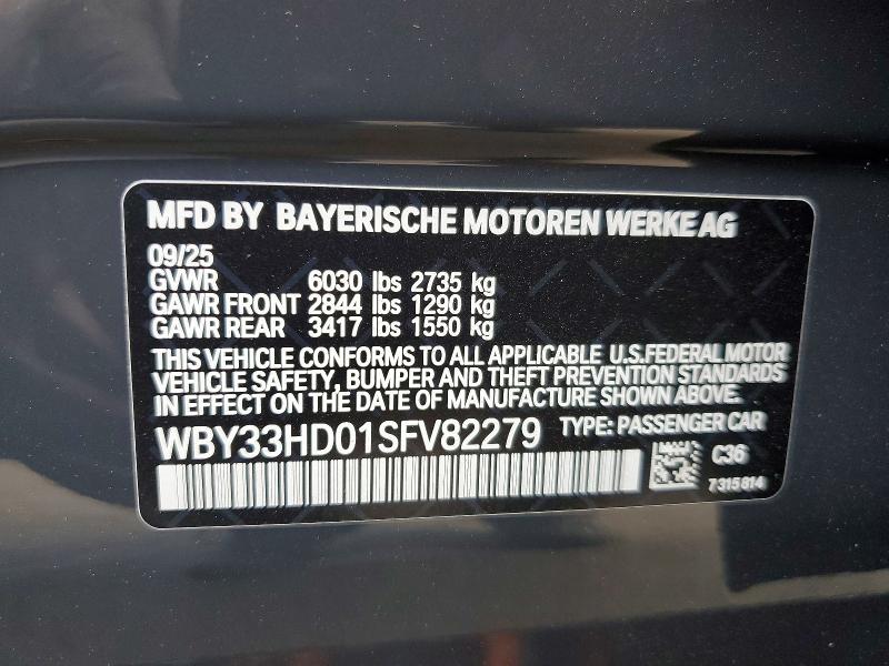 Продаж на аукціоні авто 2025 Bmw I4, vin: WBY33HD01SFV82279, номер лоту: 47377736