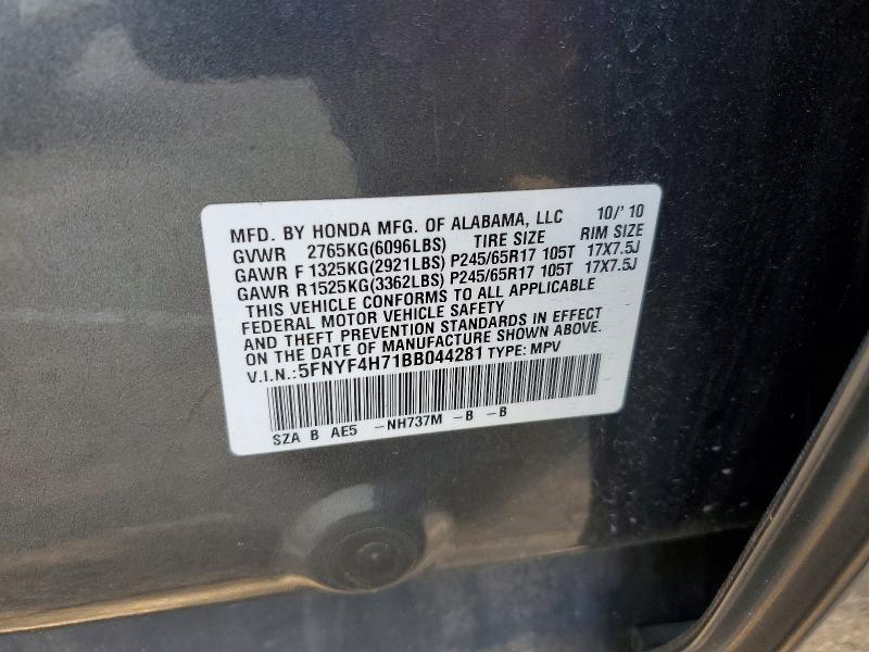 47322366 :رقم المزاد ، 5FNYF4H71BB044281 vin ، 2011 Honda Pilot مزاد بيع