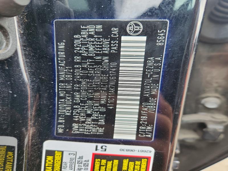 Aukcja sprzedaży 2022 Toyota Camry, vin: 4T1C11AK7NU617410, numer aukcji: 46756496