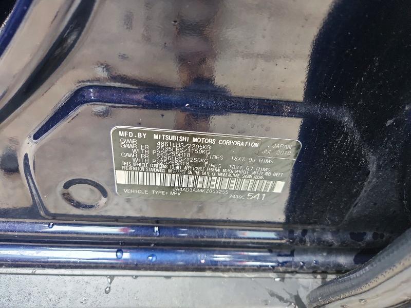 Продаж на аукціоні авто 2019 Mitsubishi Outlander, vin: JA4AD3A38KZ003255, номер лоту: 46991606