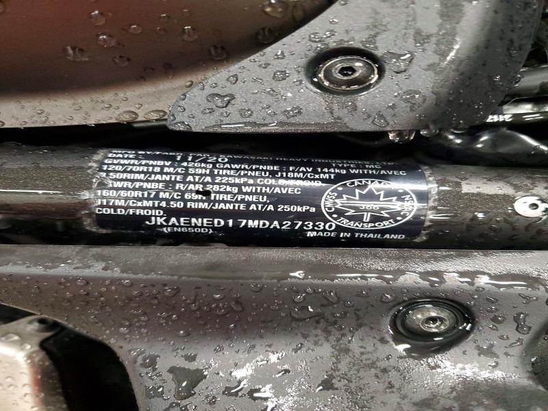 47881526 :رقم المزاد ، JKAENED17MDA27330 vin ، 2021 Kawasaki En650 مزاد بيع