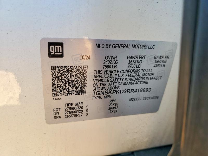 Aukcja sprzedaży 2024 Chevrolet Tahoe, vin: 1GNSKPKD3RR418693, numer aukcji: 47384626