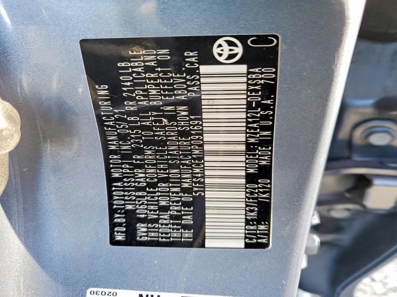 Продаж на аукціоні авто 2021 Toyota Corolla, vin: 5YFS4MCE1MP091691, номер лоту: 46915446