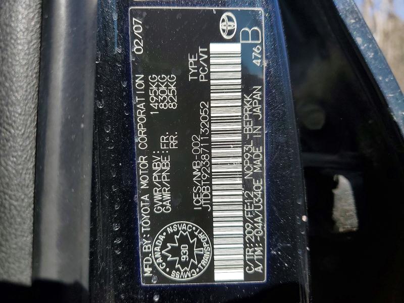 47732666 :رقم المزاد ، JTDBT923871132052 vin ، 2007 Toyota Yaris مزاد بيع